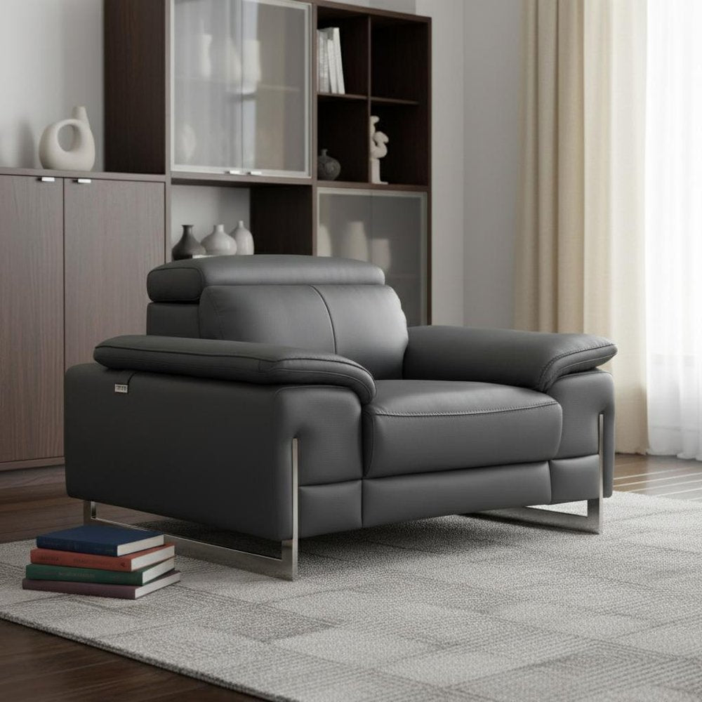 87" Gray And Silver Faux Leather Club Chair