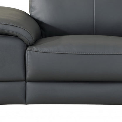 87" Gray And Silver Faux Leather Club Chair