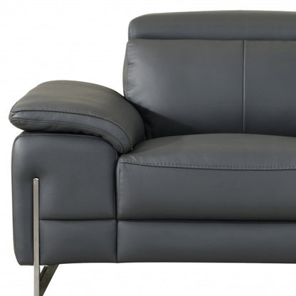 87" Gray And Silver Faux Leather Club Chair