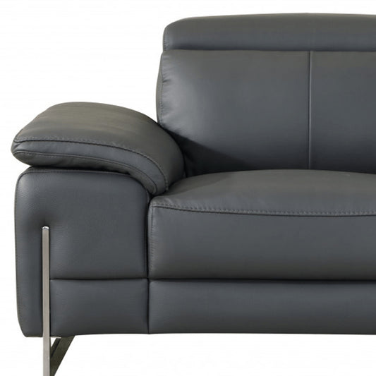 87" Gray And Silver Faux Leather Club Chair