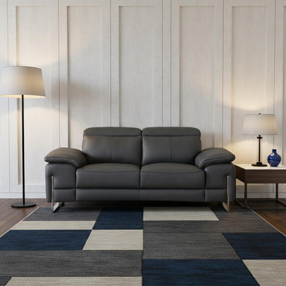 71" Dark Gray And Silver Genuine Leather Loveseat