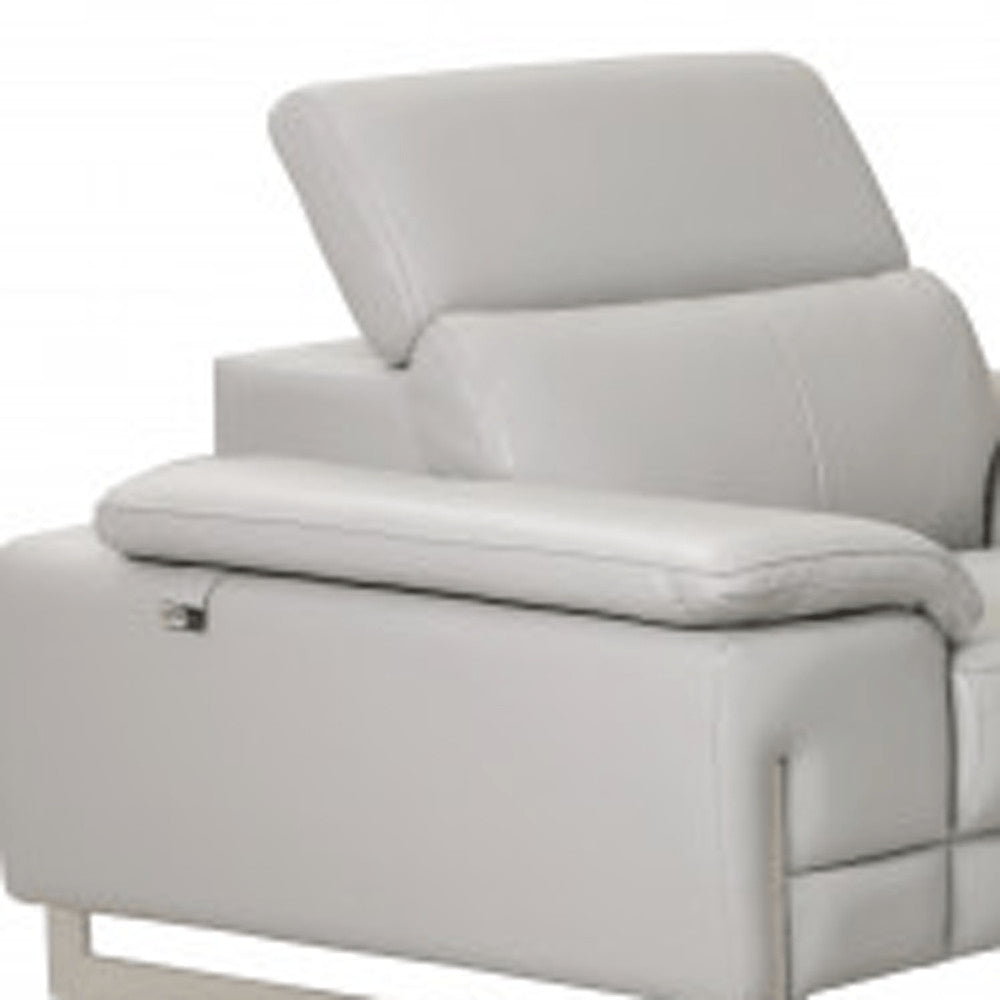 Three Piece Indoor Light Gray Italian Leather Six Person Seating Set