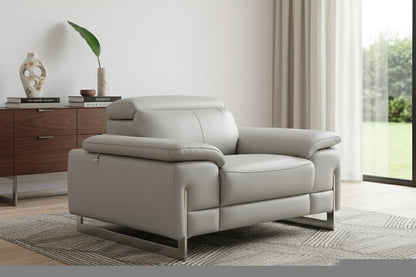 51" Gray And Silver Genuine Leather Chair and a Half