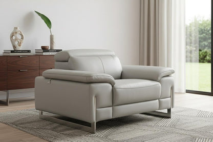 51" Gray And Silver Genuine Leather Chair and a Half