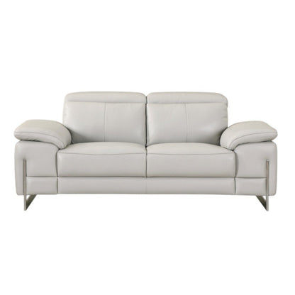 71" Light Gray And Silver Genuine Leather Loveseat