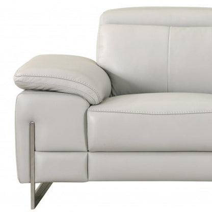 71" Light Gray And Silver Genuine Leather Loveseat