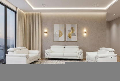 Three Piece Indoor White Italian Leather Six Person Seating Set