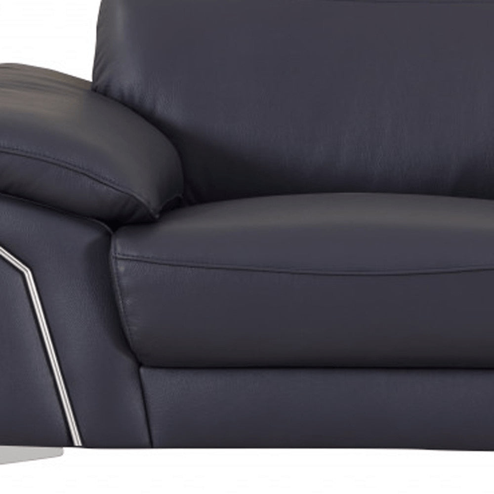 Three Piece Indoor Blue Italian Leather Six Person Seating Set