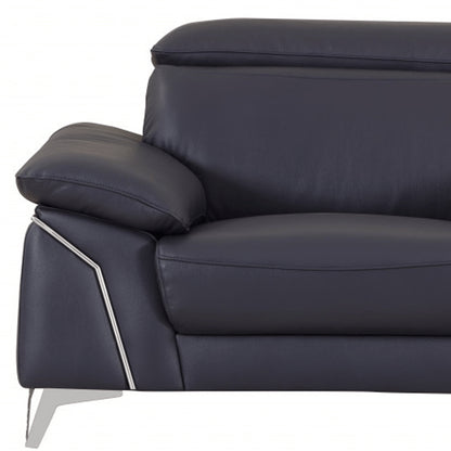 Three Piece Indoor Blue Italian Leather Six Person Seating Set