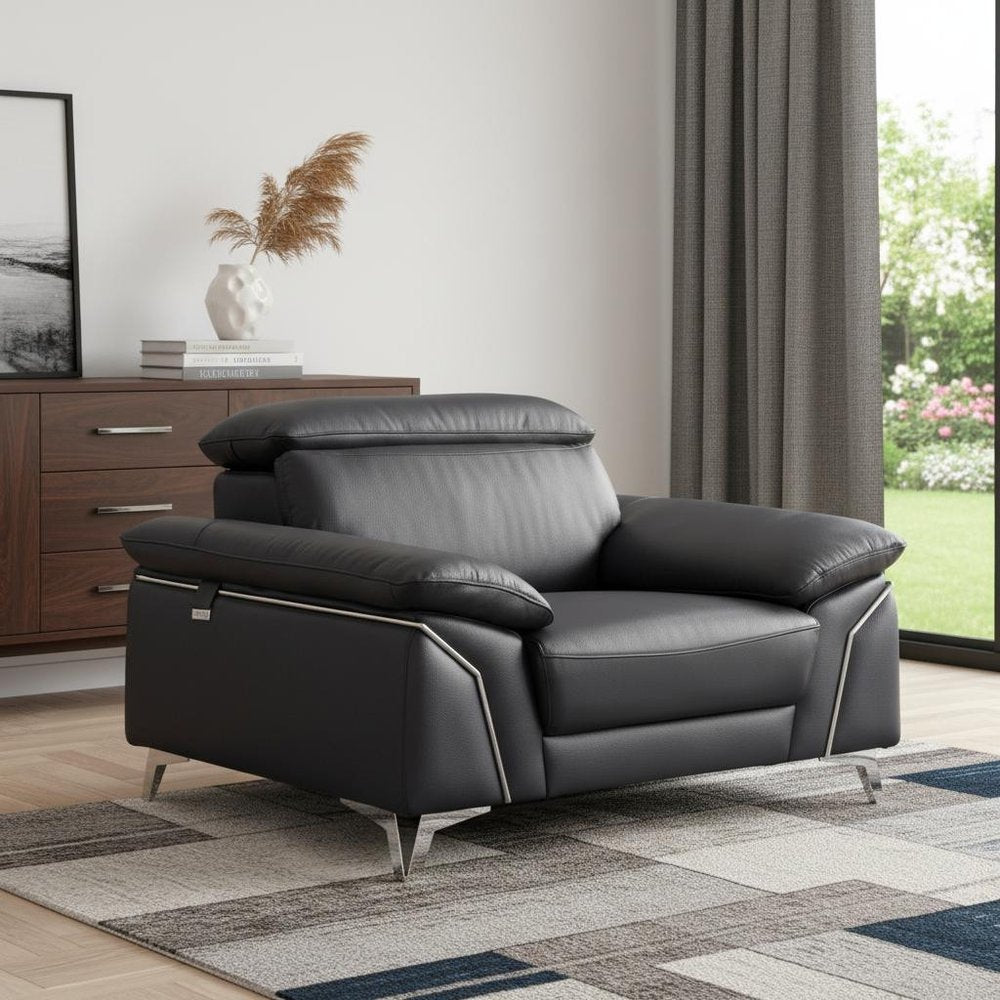 51" Blue And White Genuine Leather Chair and a Half