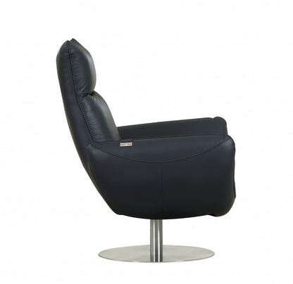 37" Blue And Silver Genuine Leather Lounge Chair