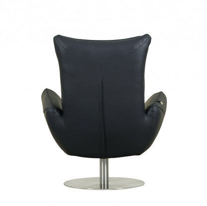 37" Blue And Silver Genuine Leather Lounge Chair