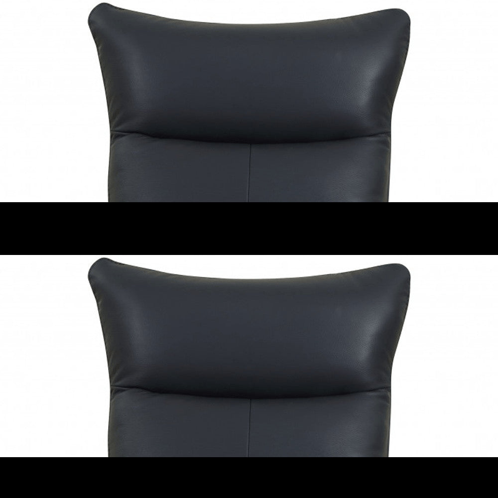 37" Blue And Silver Genuine Leather Lounge Chair