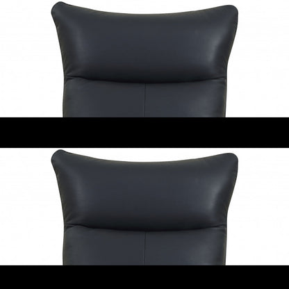 37" Blue And Silver Genuine Leather Lounge Chair