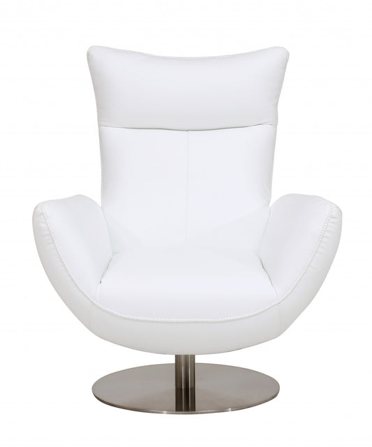 37" White And Silver Genuine Leather Lounge Chair