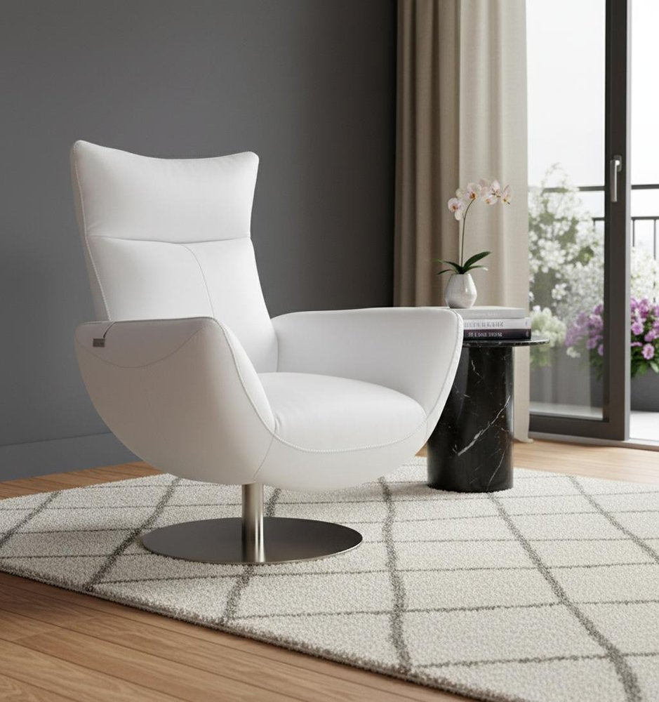 37" White And Silver Genuine Leather Lounge Chair