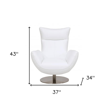 37" White And Silver Genuine Leather Lounge Chair