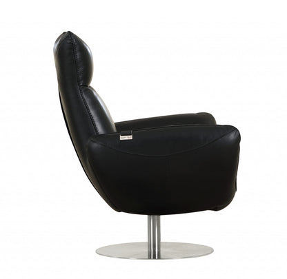 37" Black And Silver Genuine Leather Lounge Chair