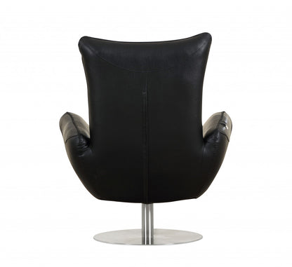37" Black And Silver Genuine Leather Lounge Chair