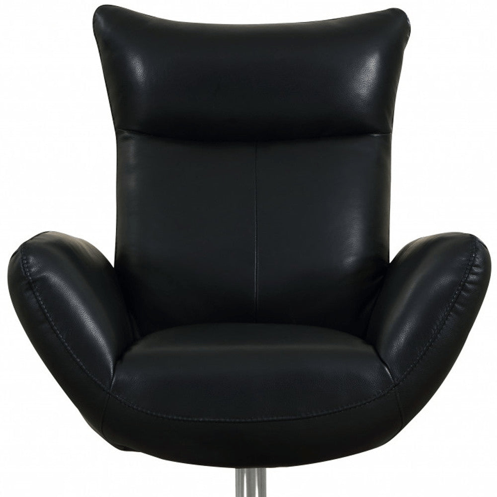 37" Black And Silver Genuine Leather Lounge Chair