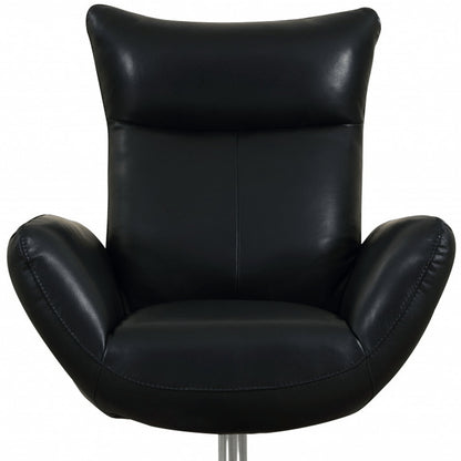 37" Black And Silver Genuine Leather Lounge Chair