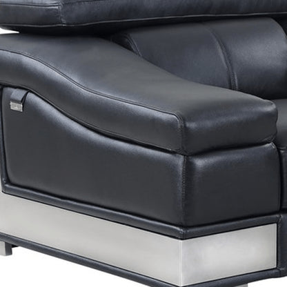 49" Black And Silver Genuine Leather Arm Chair