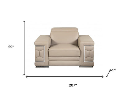 Three Piece Indoor Beige Italian Leather Six Person Seating Set