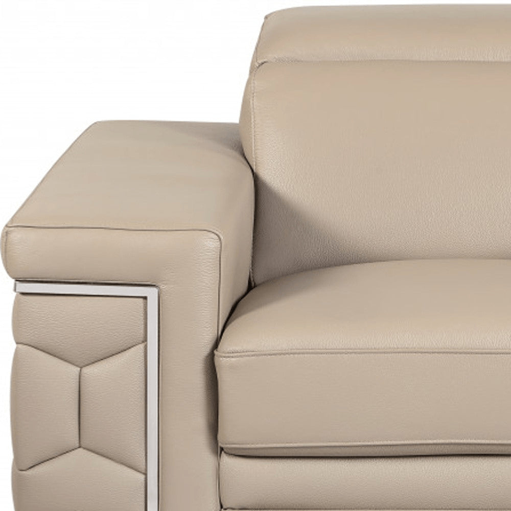 Three Piece Indoor Beige Italian Leather Six Person Seating Set