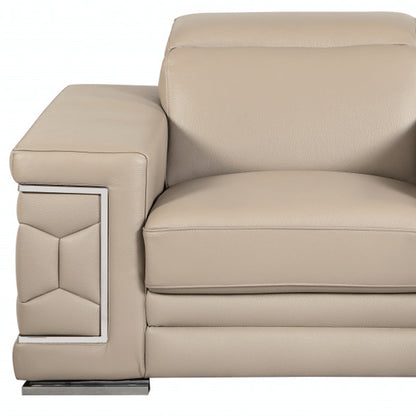 Three Piece Indoor Beige Italian Leather Six Person Seating Set