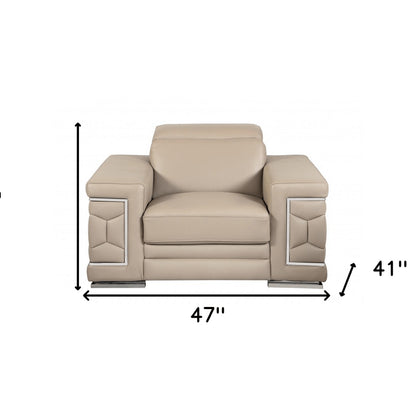 47" Beige And Silver Faux Leather Club Chair