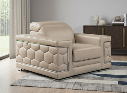 47" Beige And Silver Faux Leather Club Chair