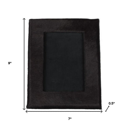 4" x 6" Black Cowhide Picture Frame with Mat