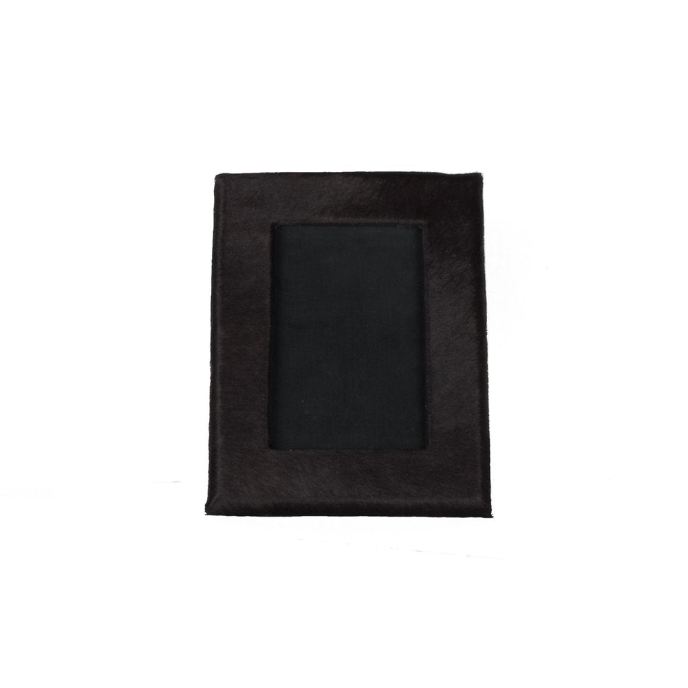 4" x 6" Black Cowhide Picture Frame with Mat