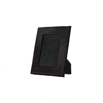 4" x 6" Black Cowhide Picture Frame with Mat
