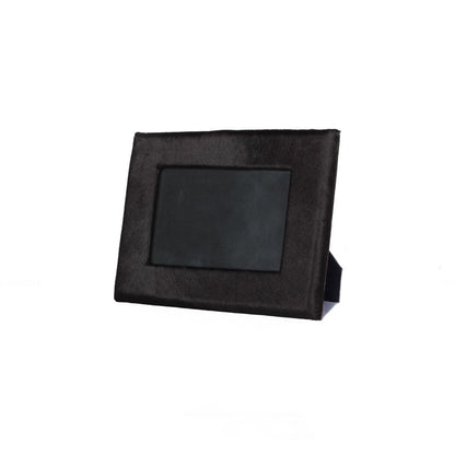 4" x 6" Black Cowhide Picture Frame with Mat