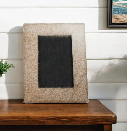 4" x 6" Gray Cowhide Tabletop Picture Frame with Mat