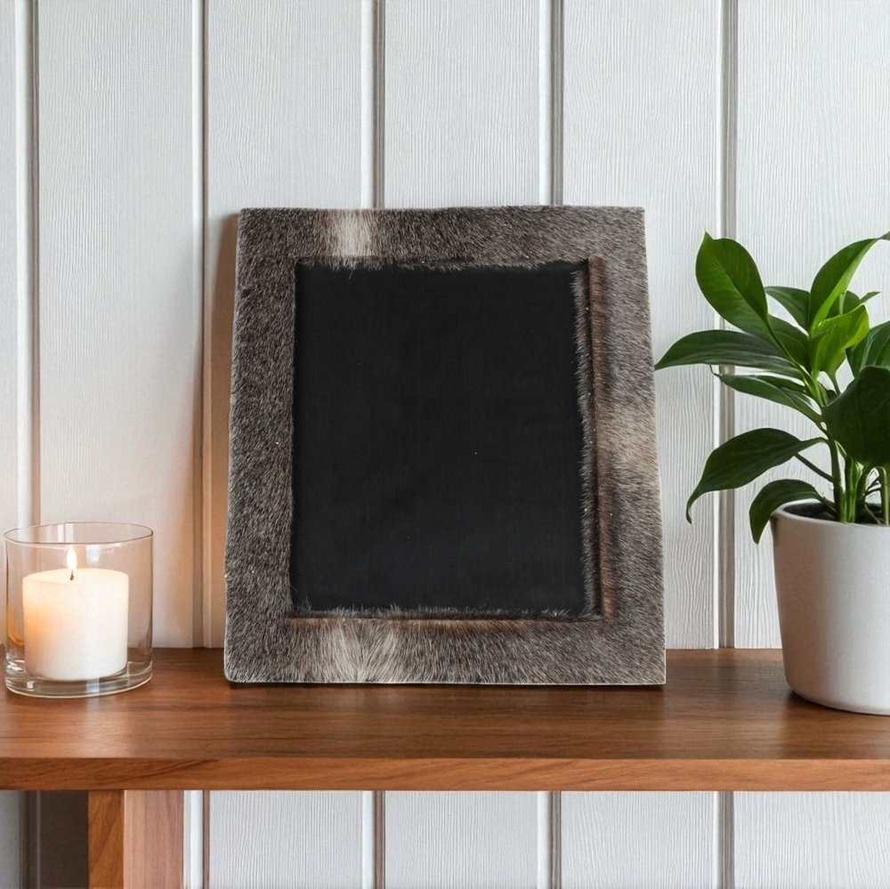 8" x 10" Gray Cowhide Tabletop Picture Frame with Mat