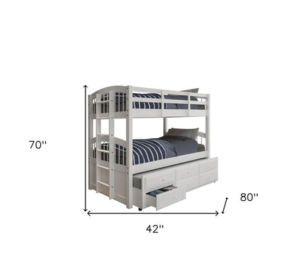 White Twin Solid Wood Bunk Bed With Trundle And Storage