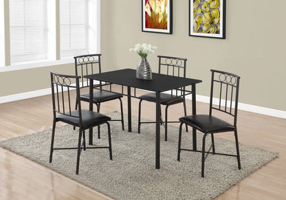 61.5" X 73.5" X 101" Black Metal Foam Polyurethane Leather Look Polyes  5Pcs Dining Set