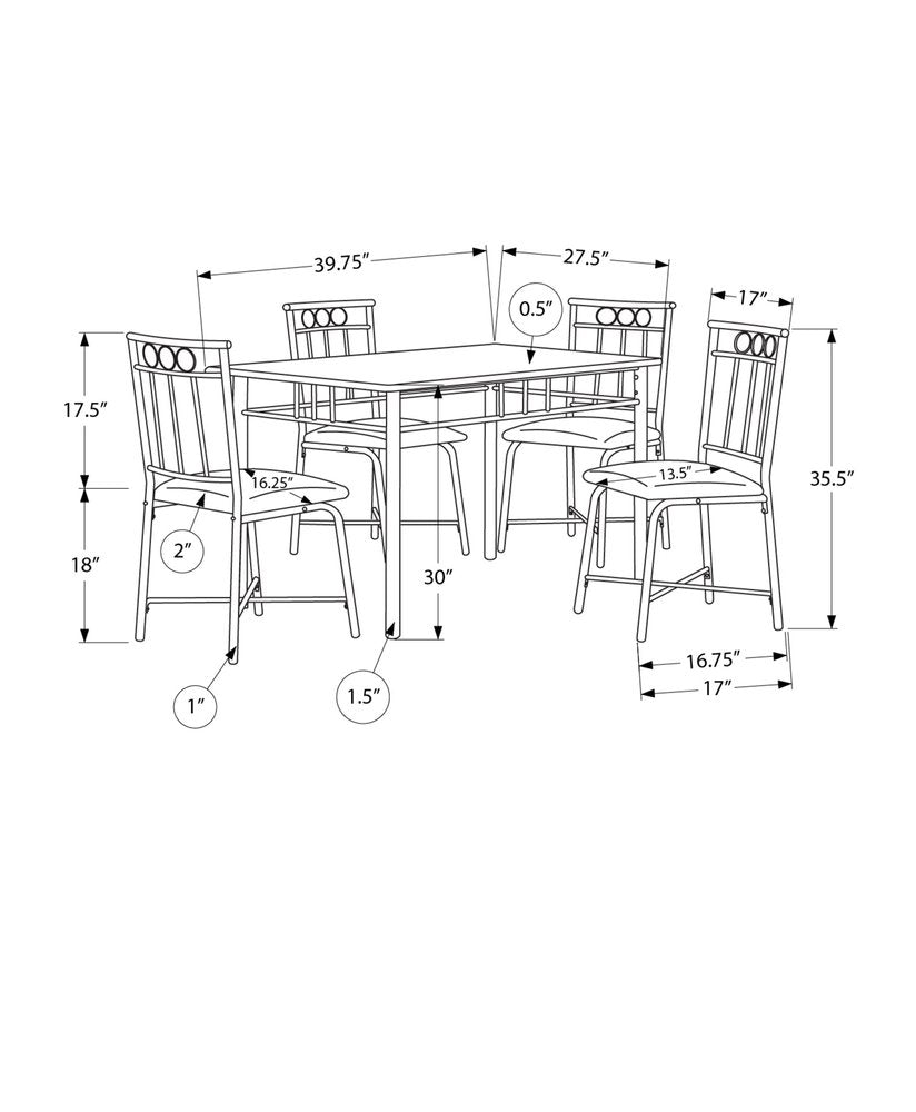 61.5" X 73.5" X 101" Black Metal Foam Polyurethane Leather Look Polyes  5Pcs Dining Set