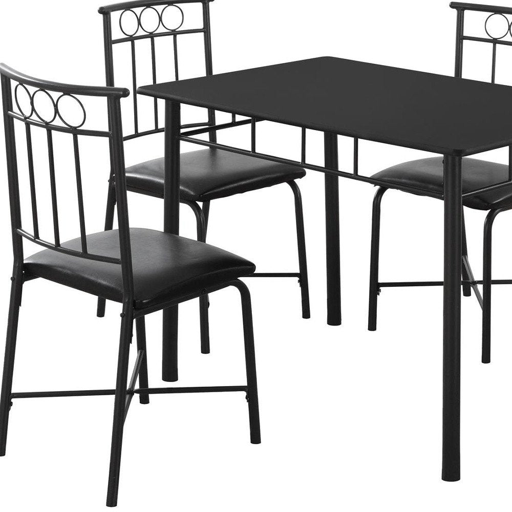 61.5" X 73.5" X 101" Black Metal Foam Polyurethane Leather Look Polyes  5Pcs Dining Set