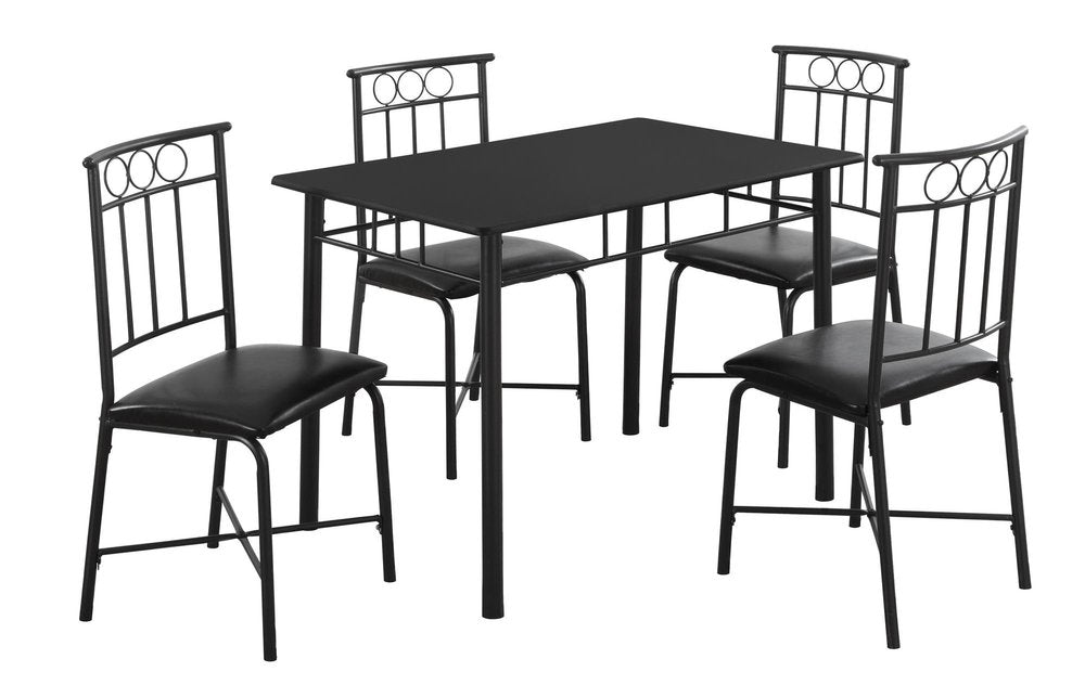 61.5" X 73.5" X 101" Black Metal Foam Polyurethane Leather Look Polyes  5Pcs Dining Set