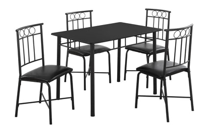 61.5" X 73.5" X 101" Black Metal Foam Polyurethane Leather Look Polyes  5Pcs Dining Set