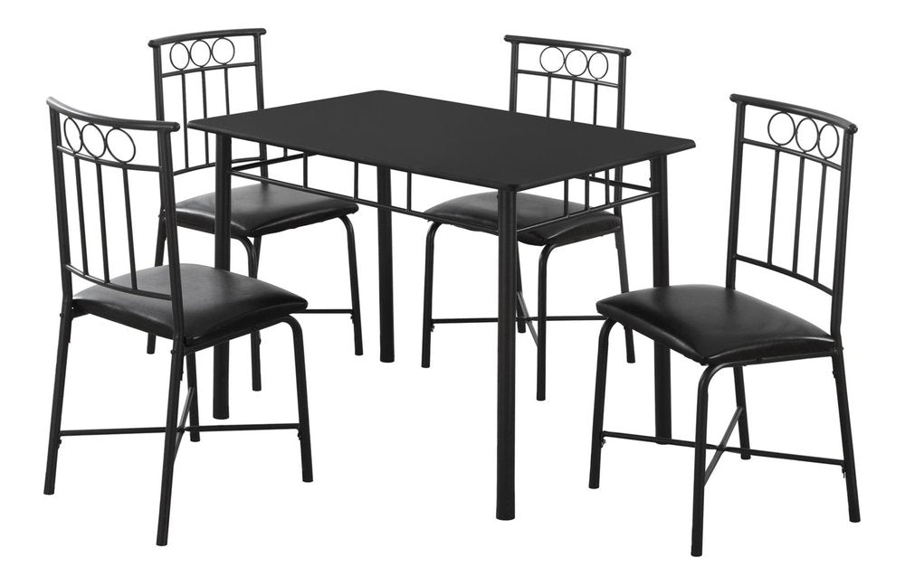 61.5" X 73.5" X 101" Black Metal Foam Polyurethane Leather Look Polyes  5Pcs Dining Set
