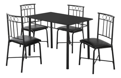 61.5" X 73.5" X 101" Black Metal Foam Polyurethane Leather Look Polyes  5Pcs Dining Set
