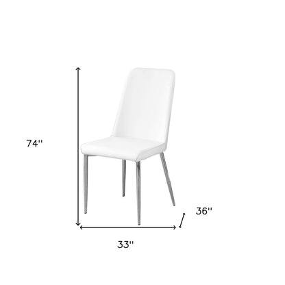 Set of Two White And Silver Upholstered Faux Leather Dining Side Chairs