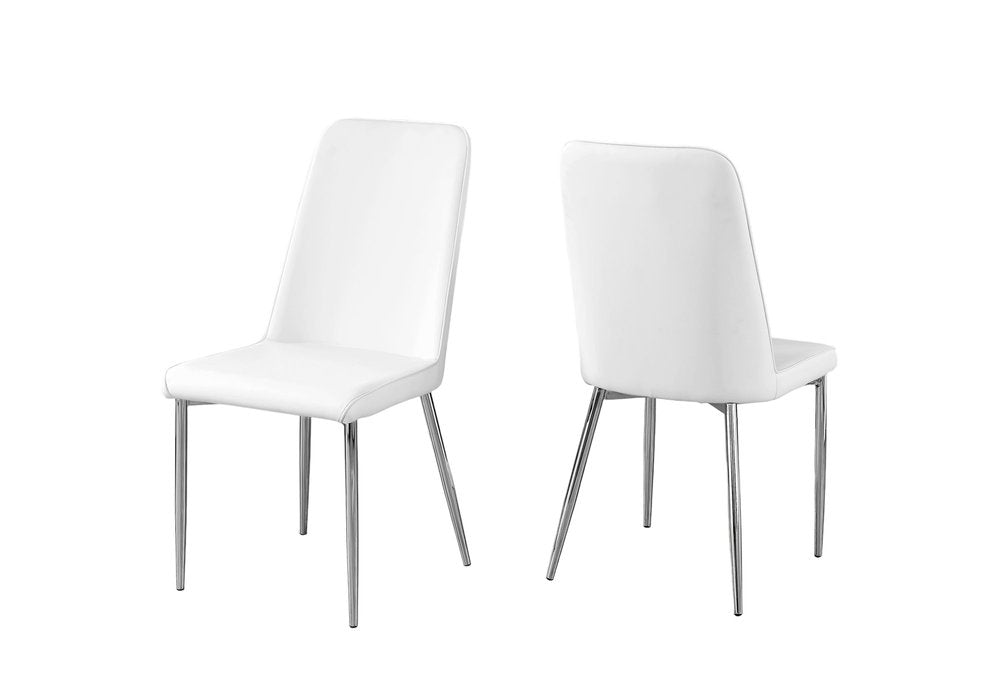 Set of Two White And Silver Upholstered Faux Leather Dining Side Chairs