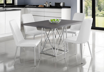 48" Taupe And Silver Metal Dining Table