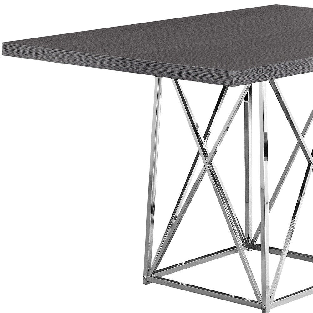 48" Taupe And Silver Metal Dining Table