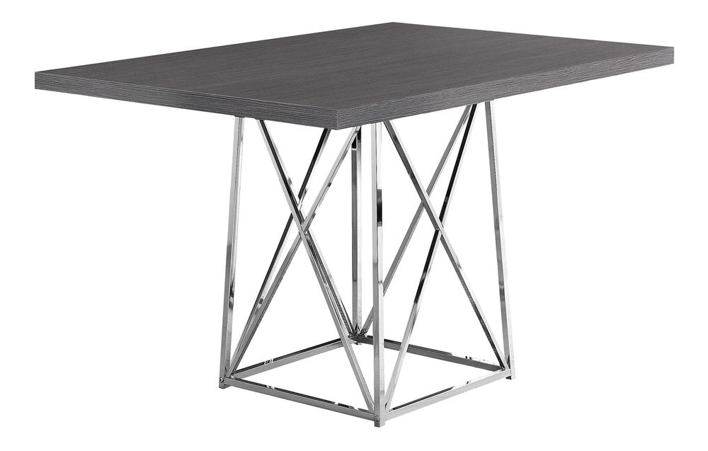 48" Taupe And Silver Metal Dining Table